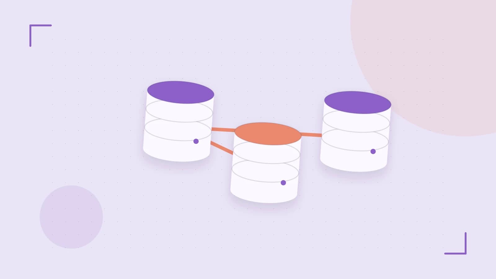 Editorial illustration of structured records, database cylinders and relationships between tables