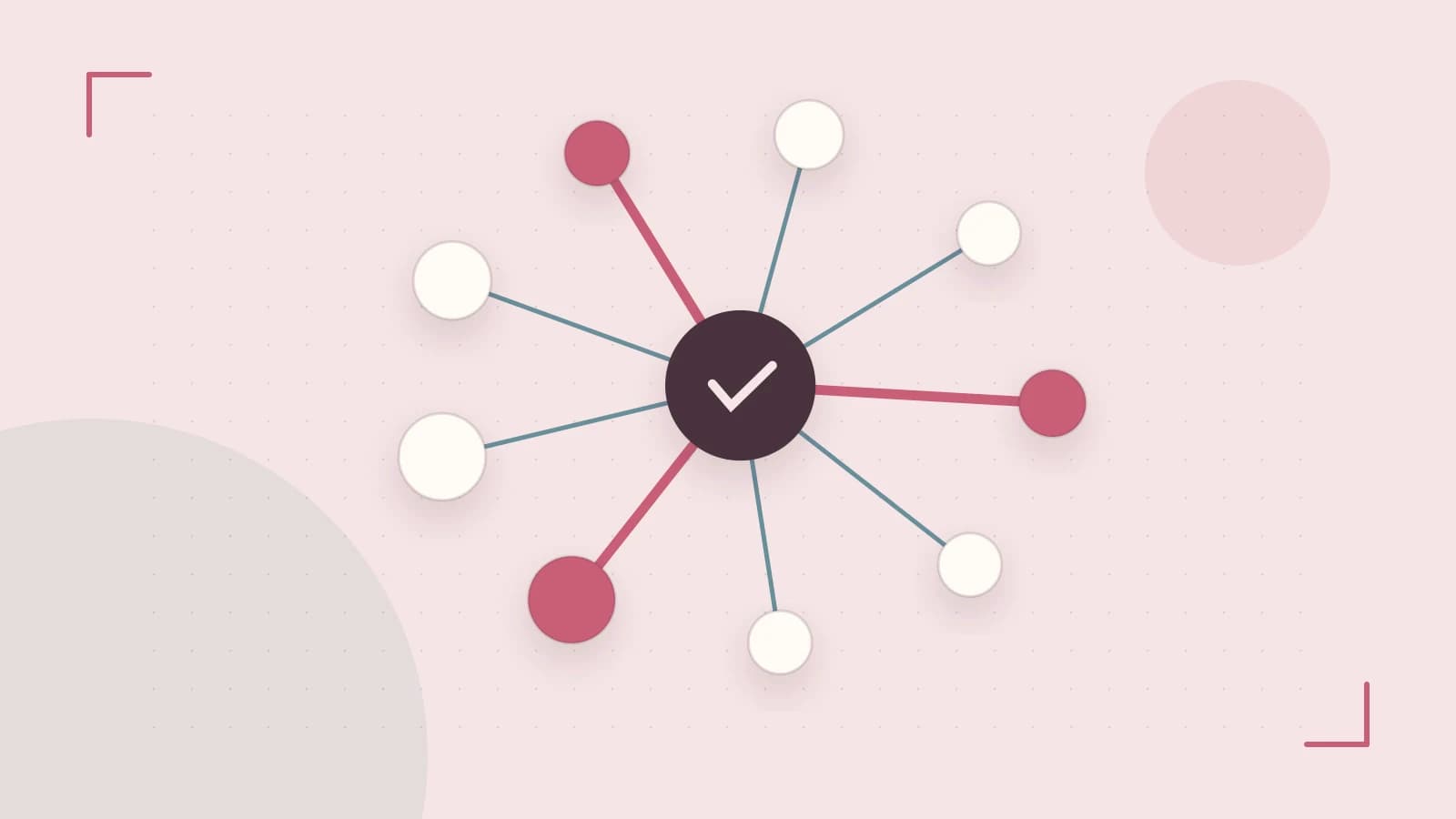 Editorial illustration of an algorithmic node graph with branching paths and a highlighted result