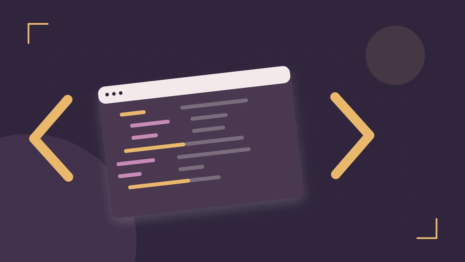 Editorial illustration of an abstract code editor, syntax blocks and oversized programming brackets