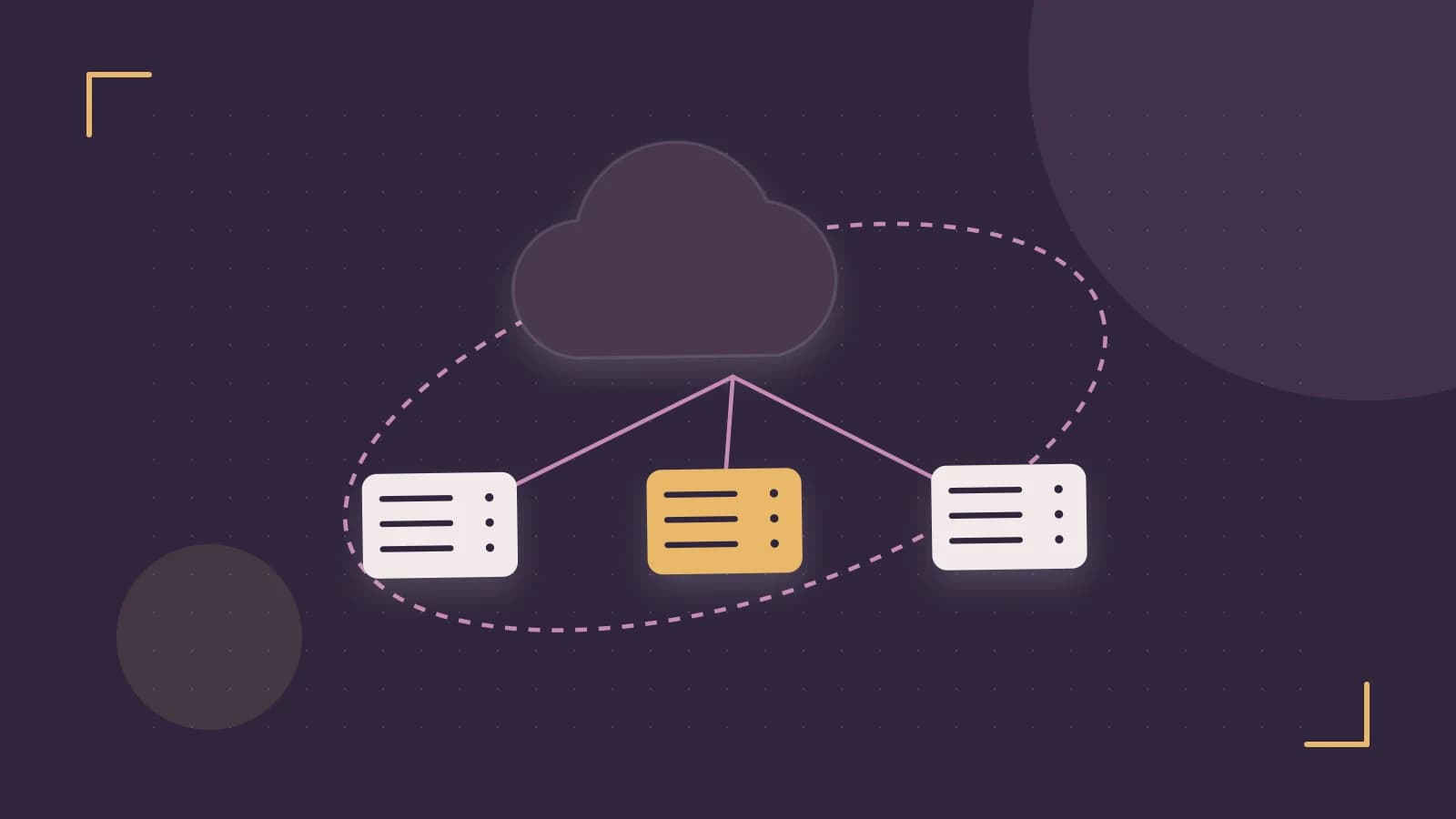 Editorial illustration of cloud infrastructure, connected server racks and an orbital service map