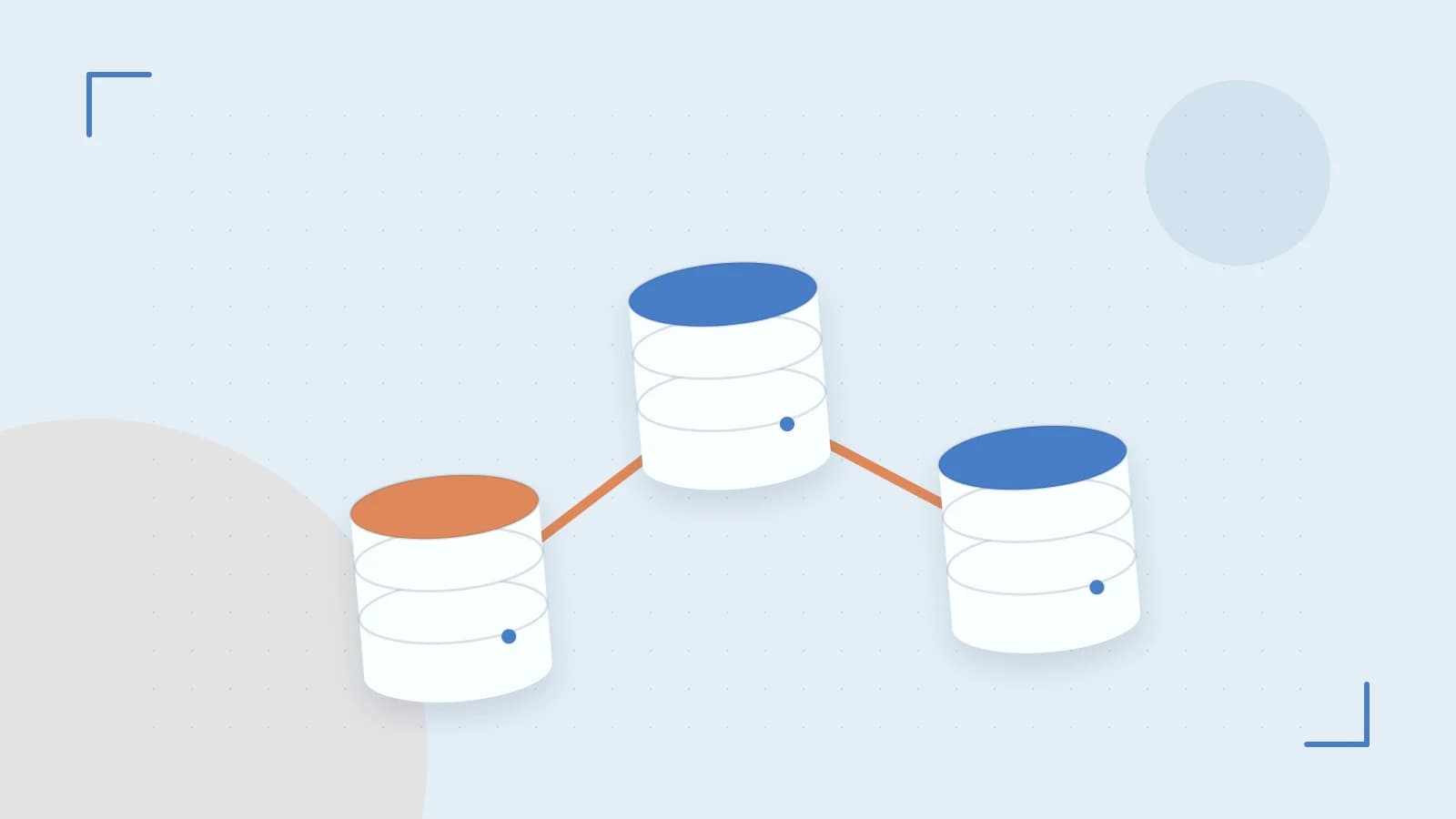 Editorial illustration of structured records, database cylinders and relationships between tables