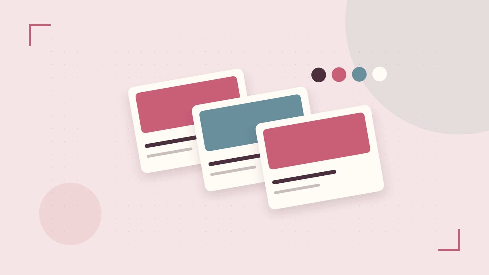 Editorial illustration of responsive browser layouts, overlapping design components and a color system