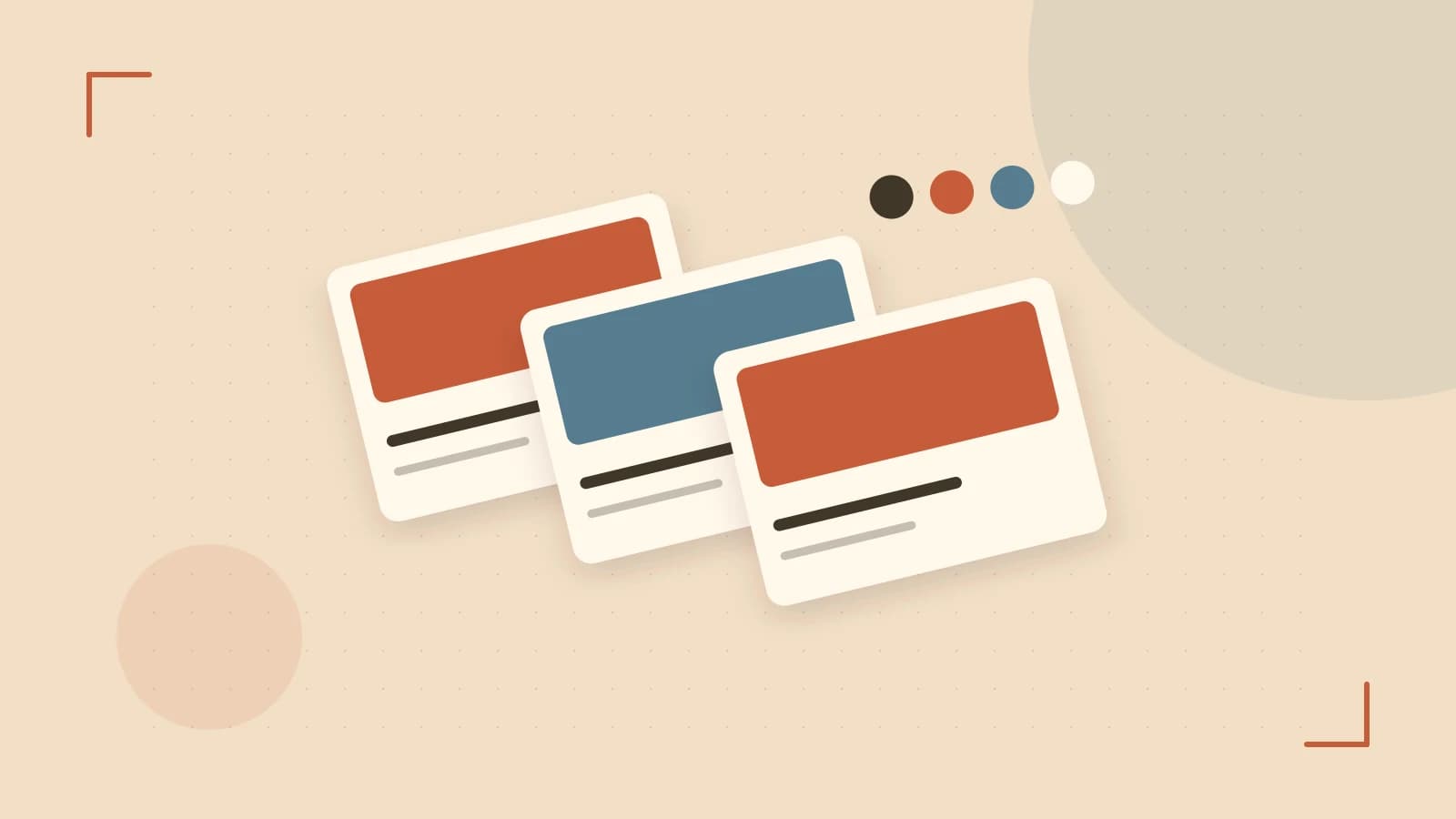 Editorial illustration of responsive browser layouts, overlapping design components and a color system