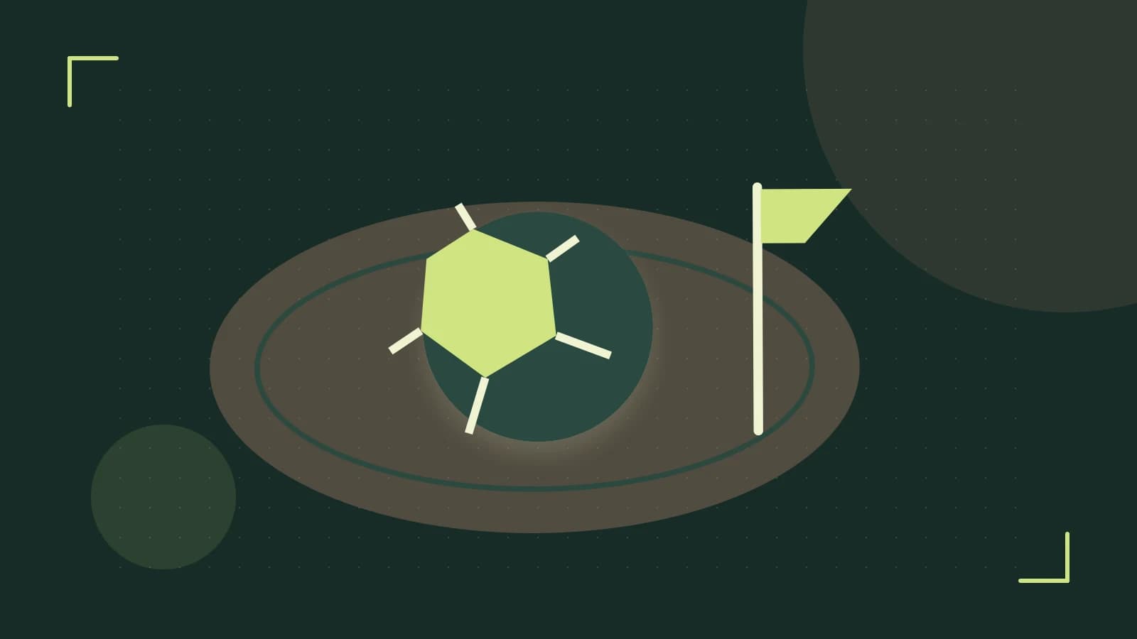 Editorial illustration of a stylized sports ball, stadium geometry and dynamic arcs