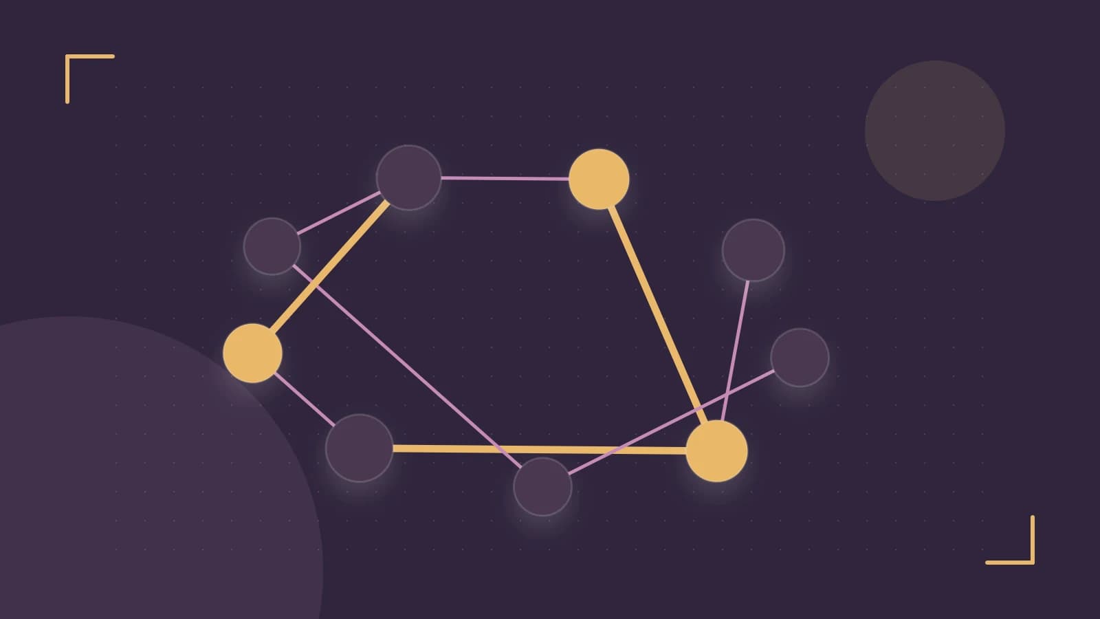 Editorial illustration of an algorithmic node graph with branching paths and a highlighted result