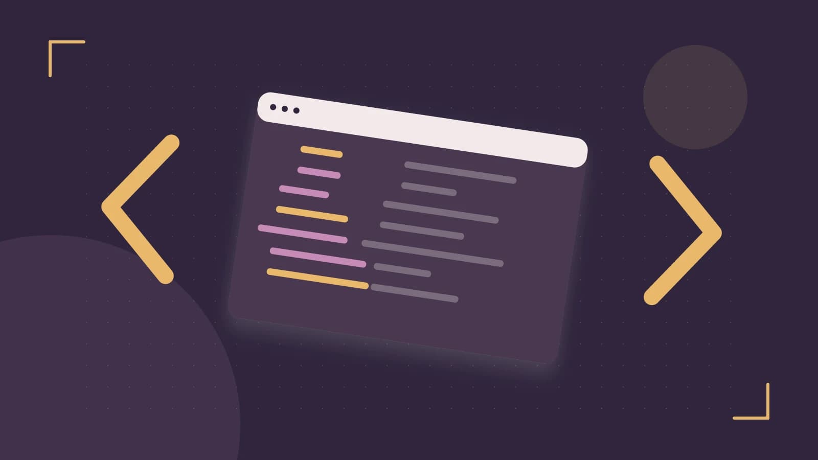 Editorial illustration of an abstract code editor, syntax blocks and oversized programming brackets