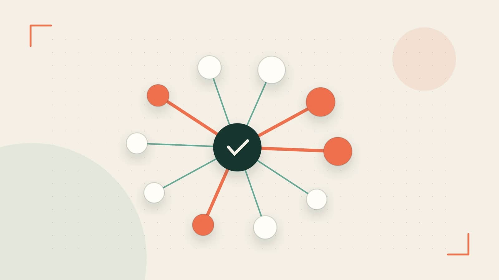Editorial illustration of an algorithmic node graph with branching paths and a highlighted result