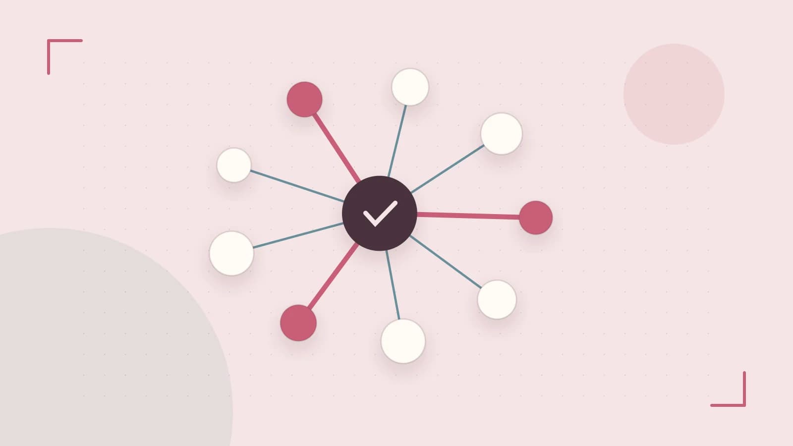 Editorial illustration of an algorithmic node graph with branching paths and a highlighted result