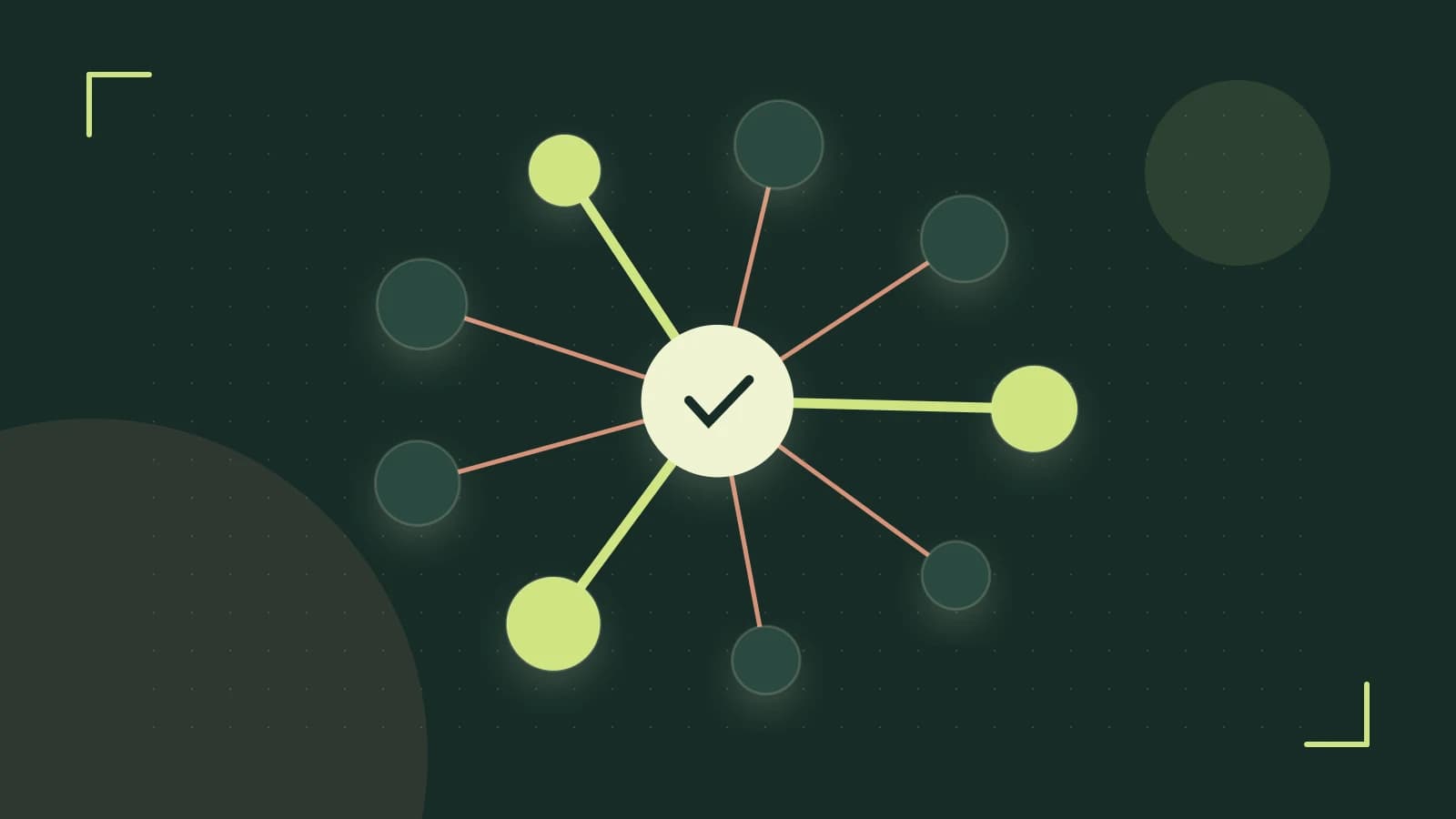 Editorial illustration of an algorithmic node graph with branching paths and a highlighted result