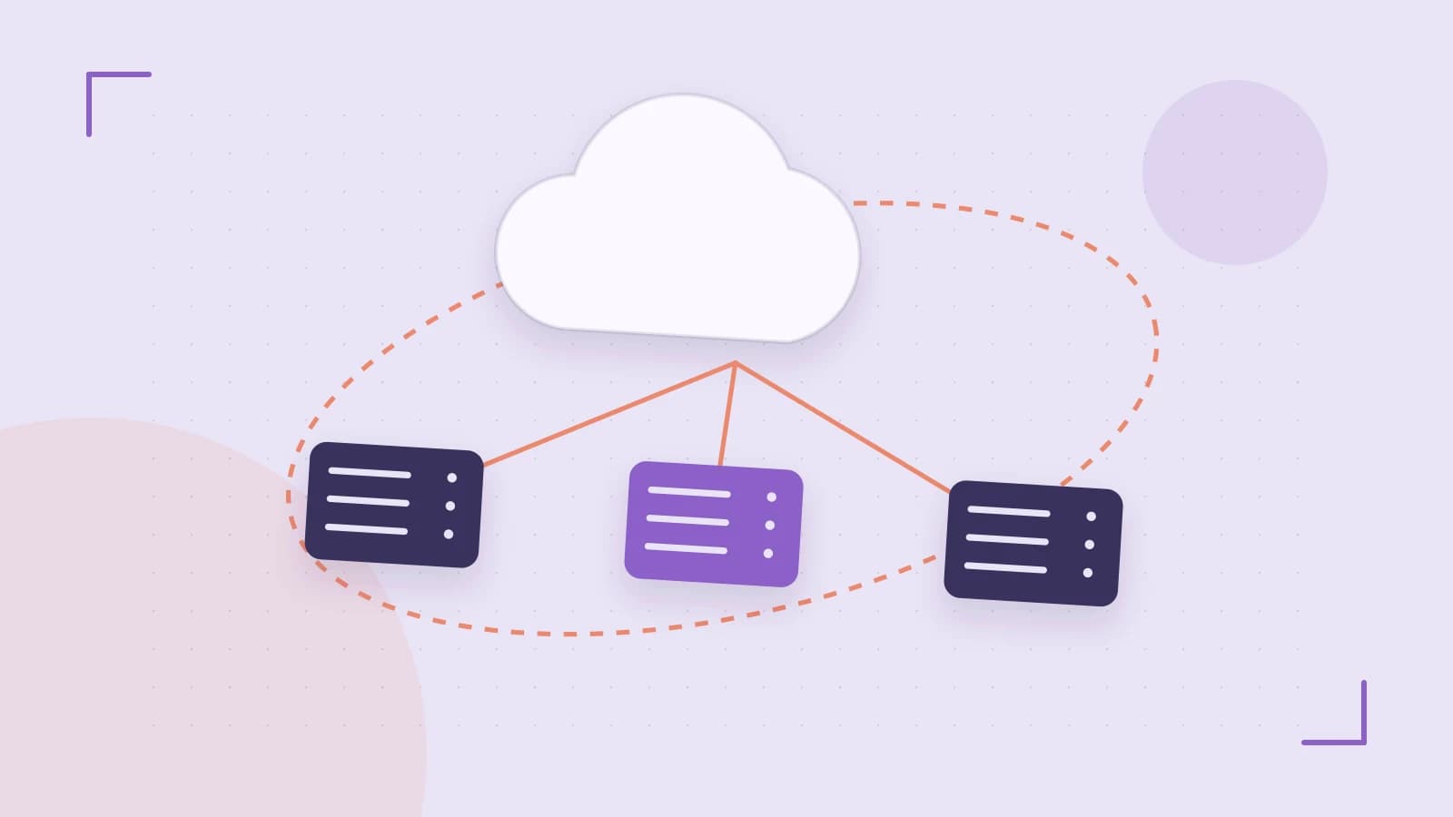 Editorial illustration of cloud infrastructure, connected server racks and an orbital service map