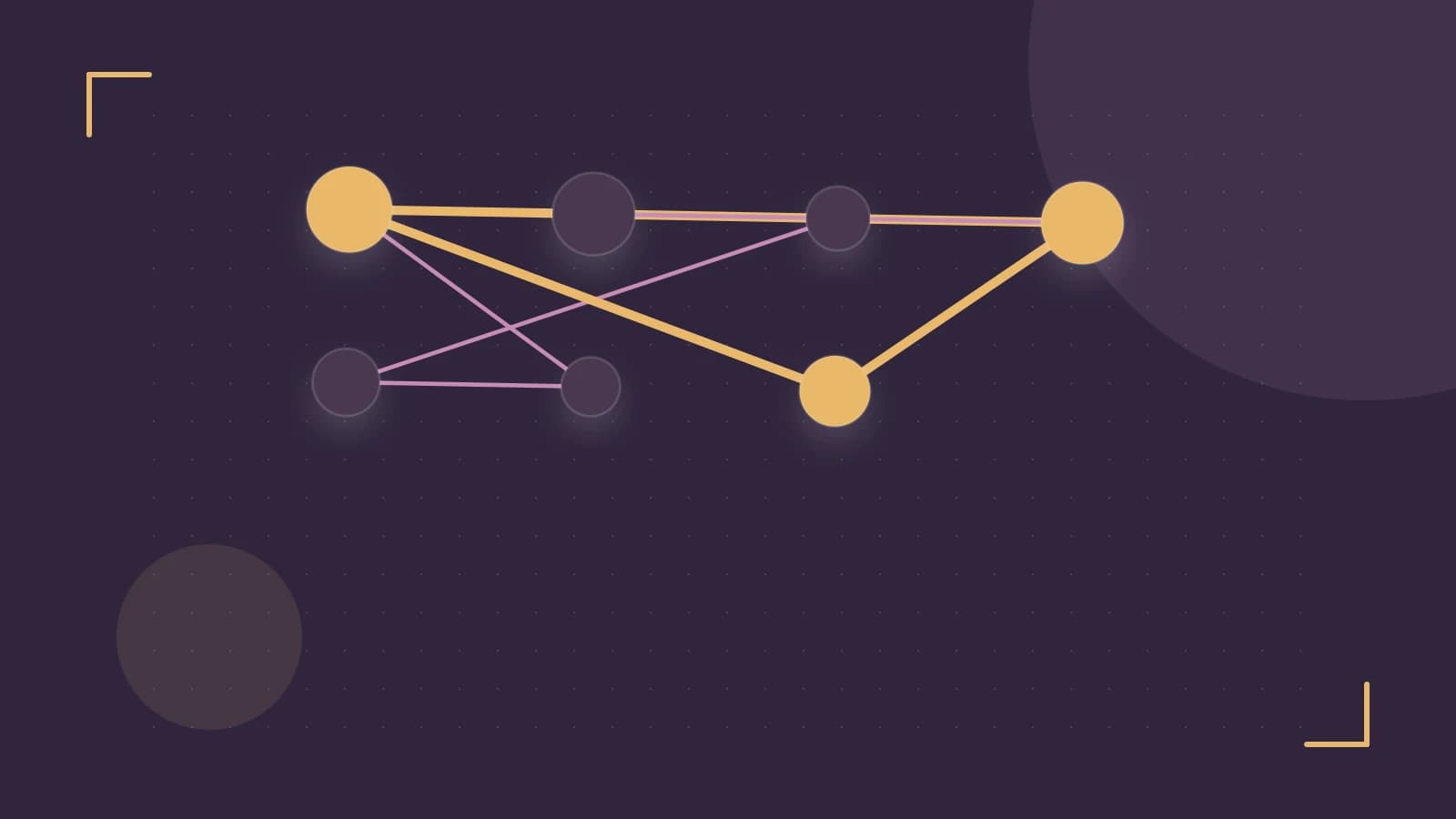 Editorial illustration of an algorithmic node graph with branching paths and a highlighted result