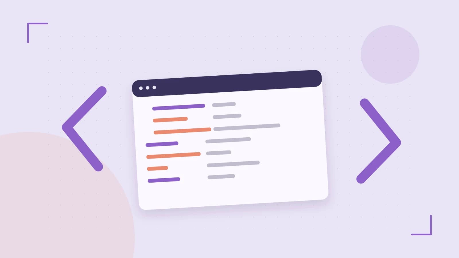 Editorial illustration of an abstract code editor, syntax blocks and oversized programming brackets