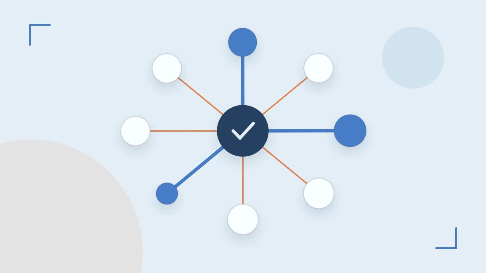 Editorial illustration of an algorithmic node graph with branching paths and a highlighted result