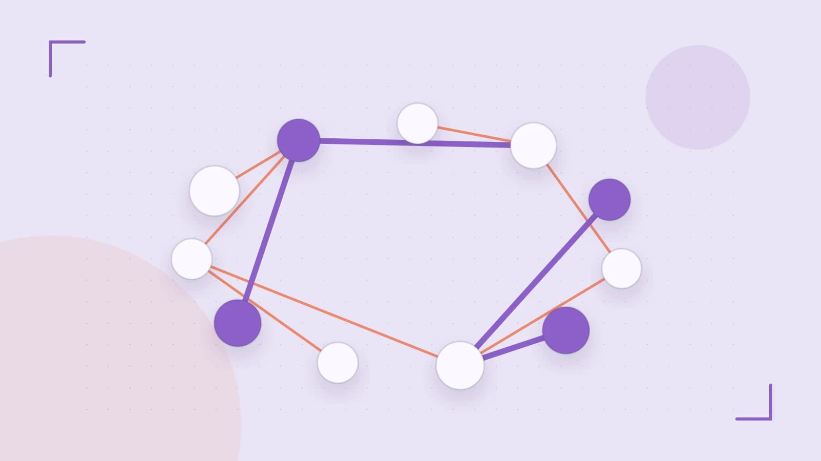 Editorial illustration of an algorithmic node graph with branching paths and a highlighted result
