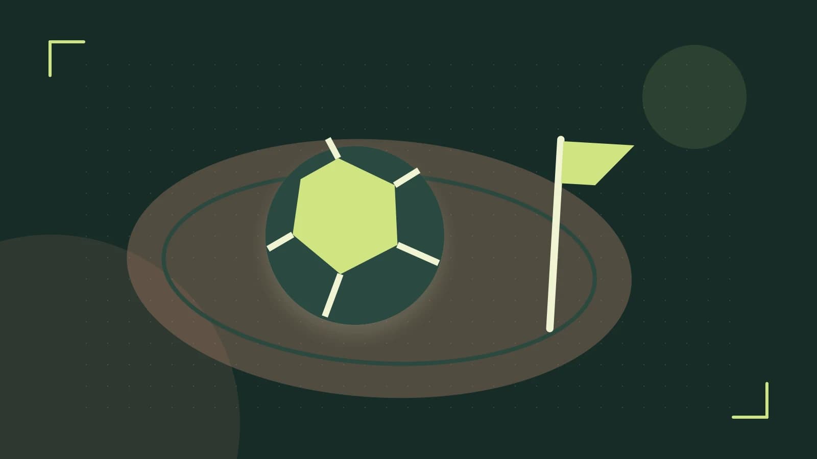 Editorial illustration of a stylized sports ball, stadium geometry and dynamic arcs