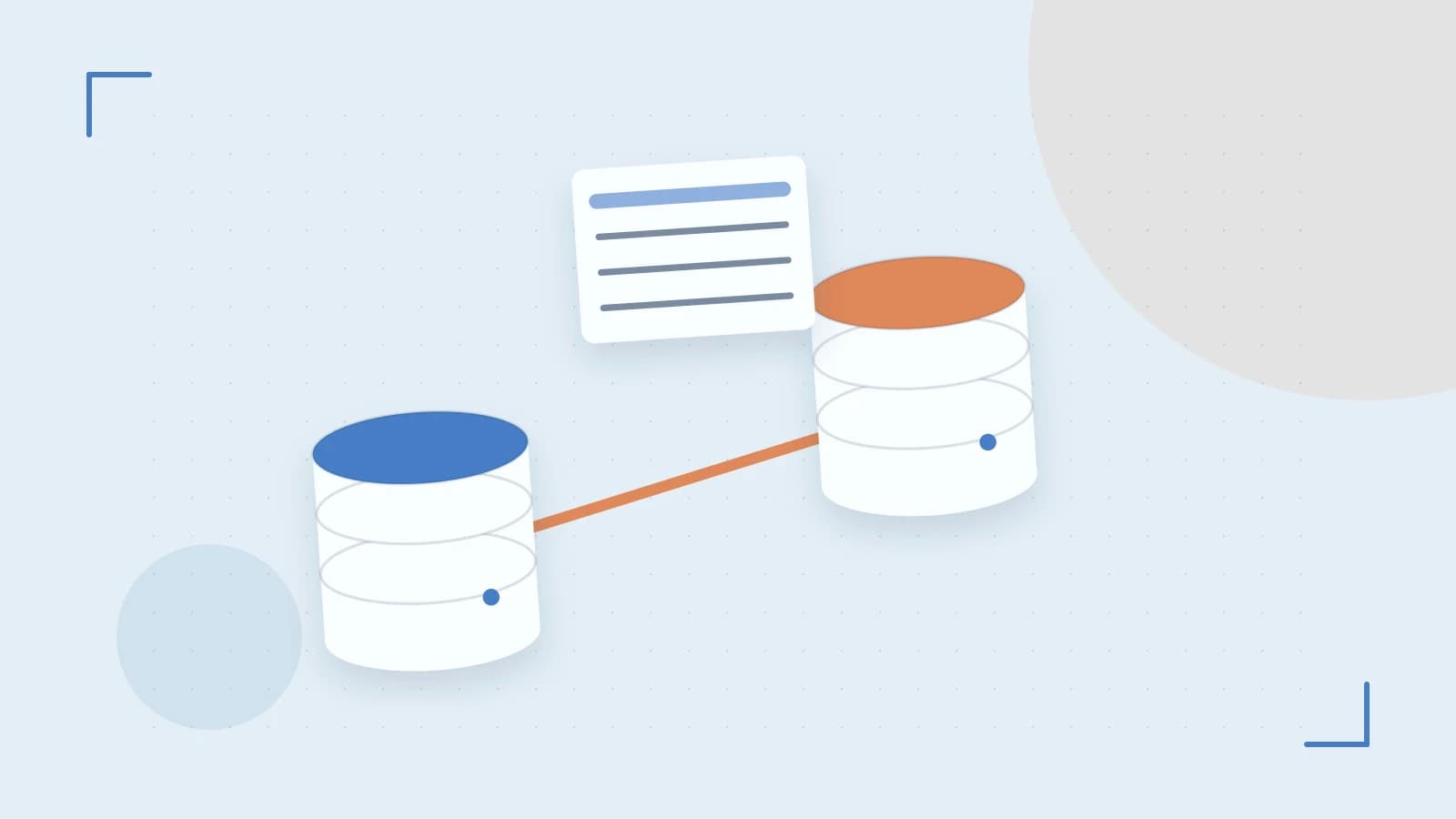 Editorial illustration of structured records, database cylinders and relationships between tables