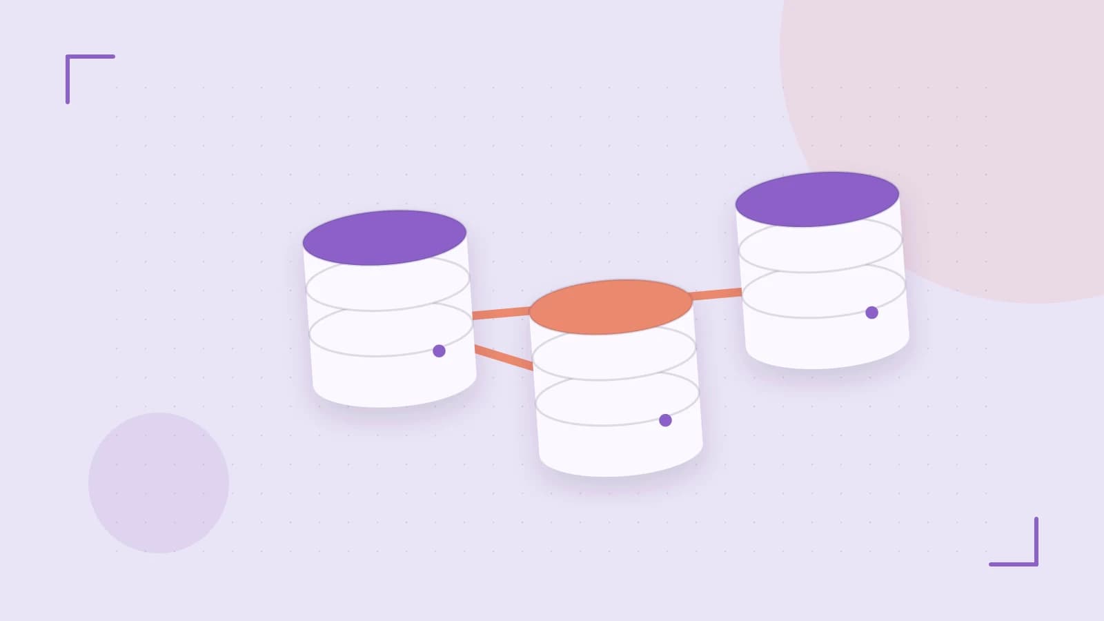 Editorial illustration of structured records, database cylinders and relationships between tables