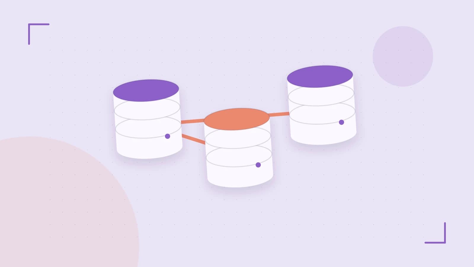 Editorial illustration of structured records, database cylinders and relationships between tables