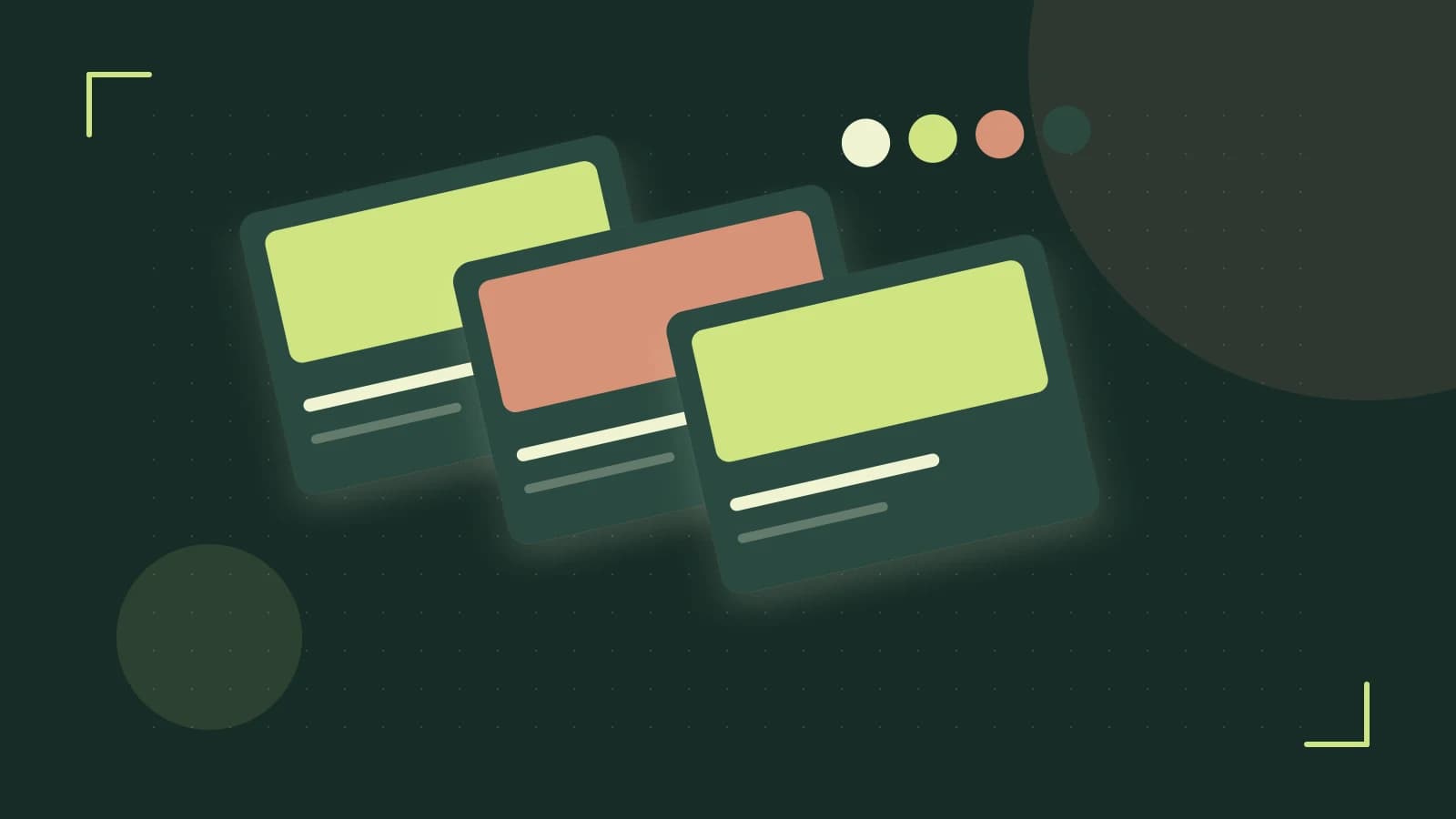 Editorial illustration of responsive browser layouts, overlapping design components and a color system