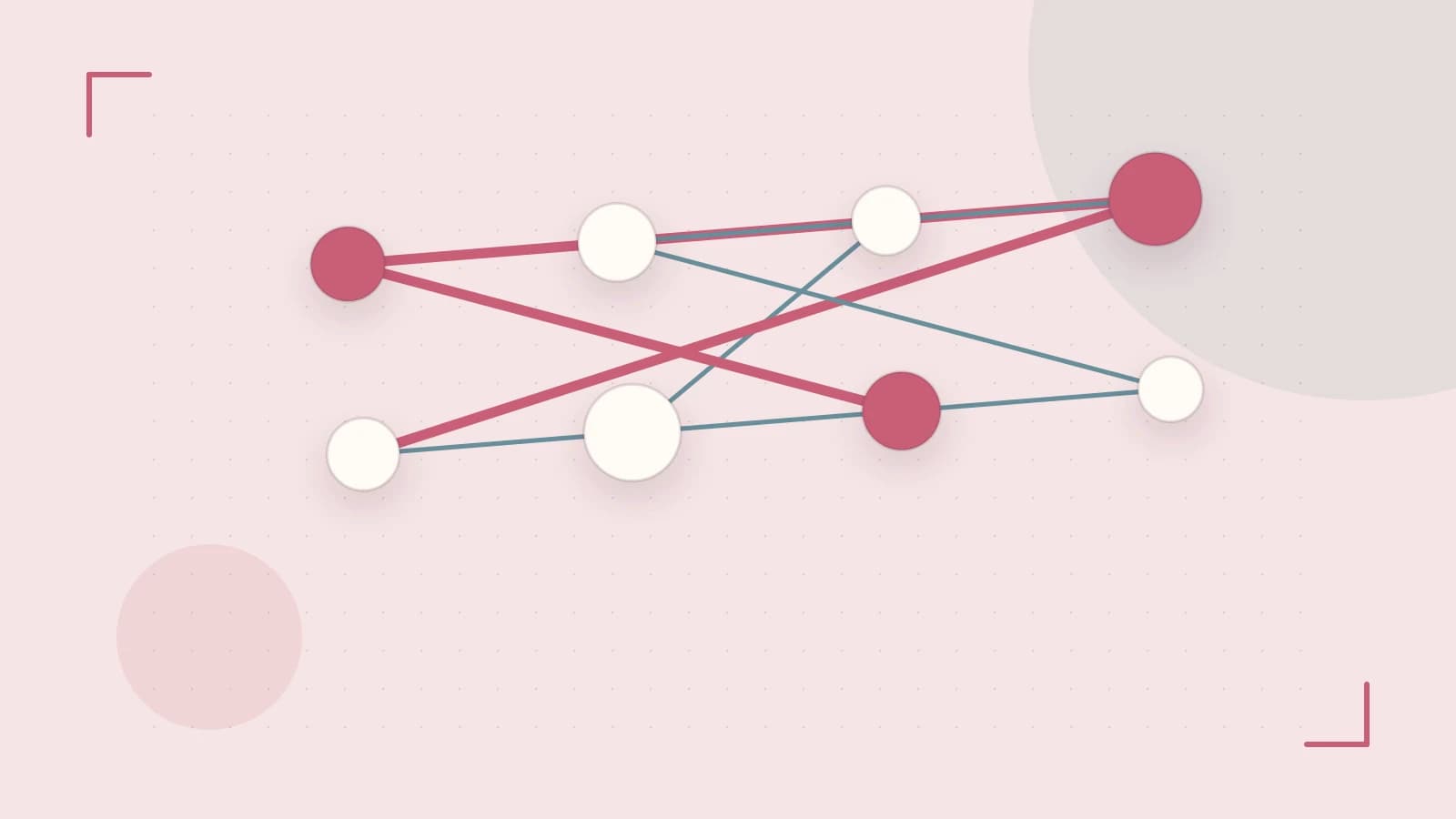 Editorial illustration of an algorithmic node graph with branching paths and a highlighted result