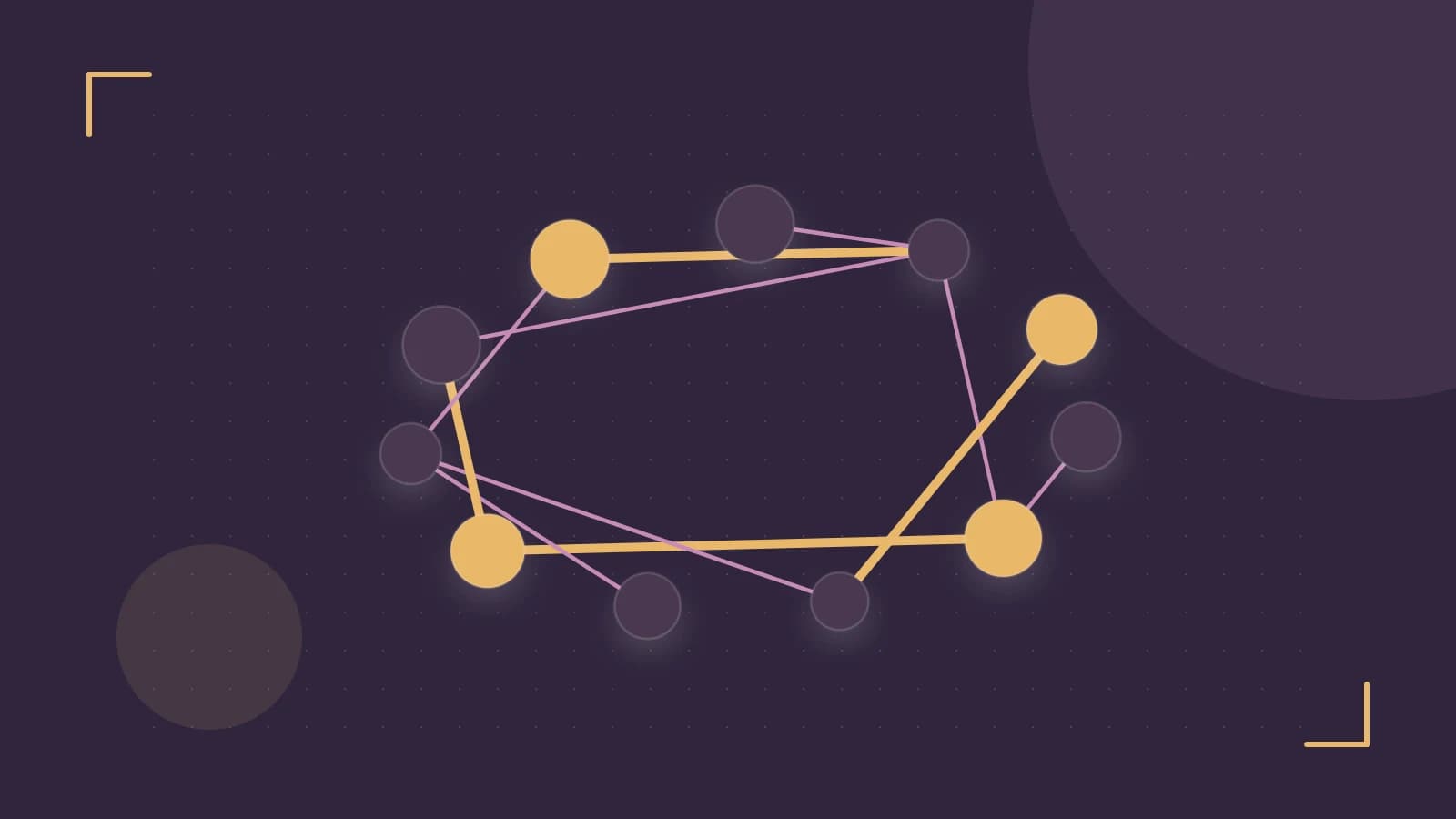 Editorial illustration of an algorithmic node graph with branching paths and a highlighted result
