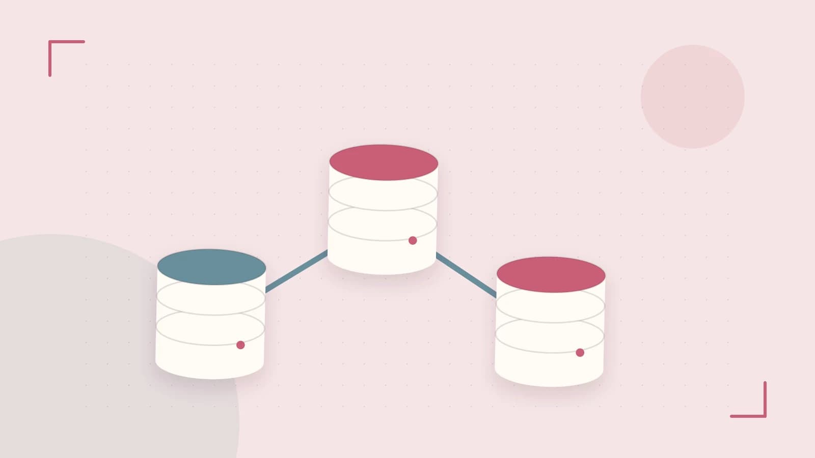 Editorial illustration of structured records, database cylinders and relationships between tables