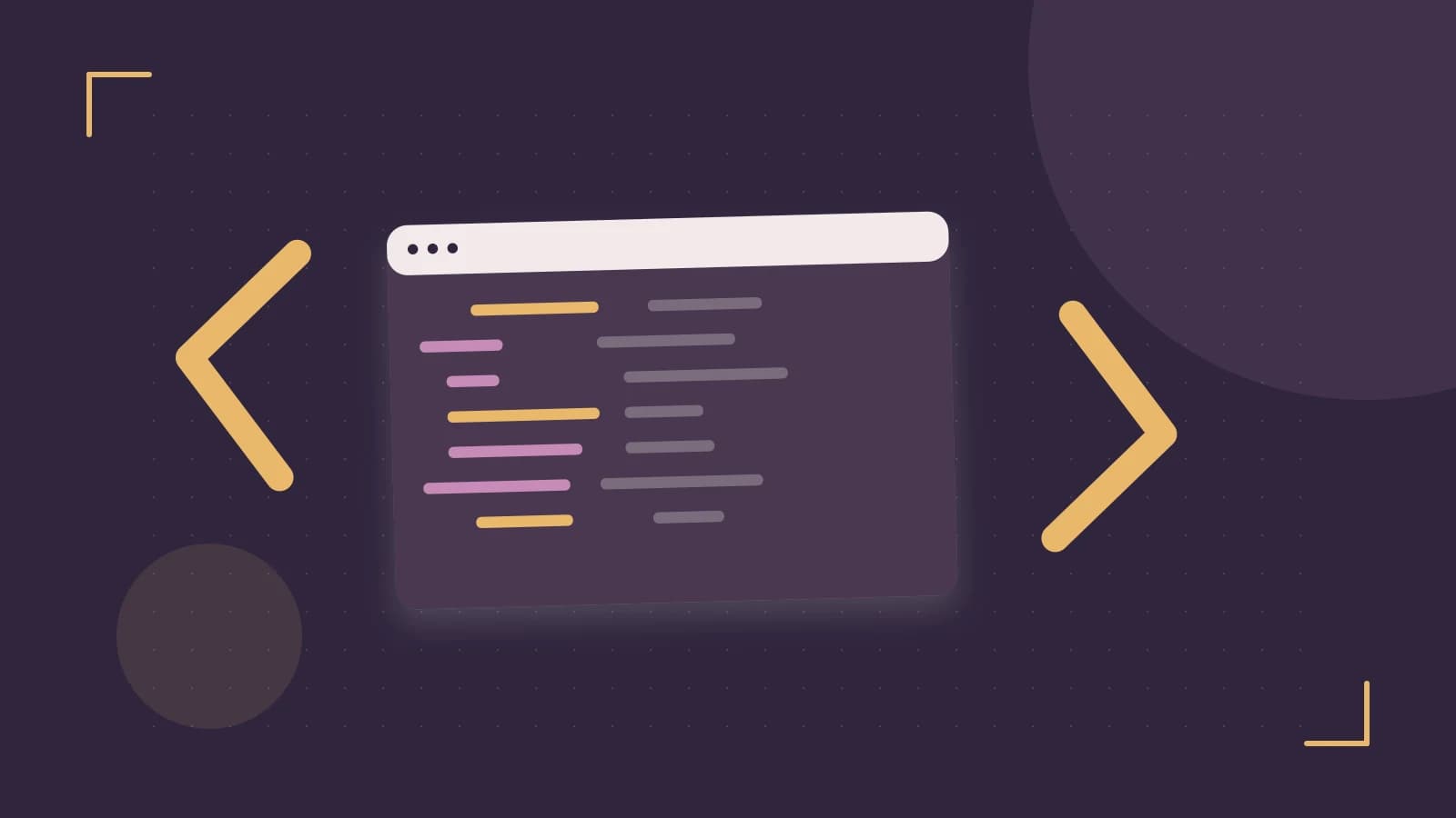 Editorial illustration of an abstract code editor, syntax blocks and oversized programming brackets