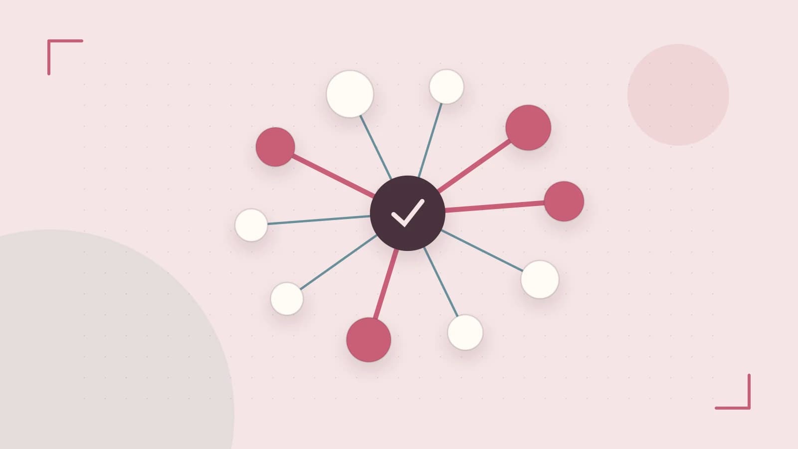 Editorial illustration of an algorithmic node graph with branching paths and a highlighted result