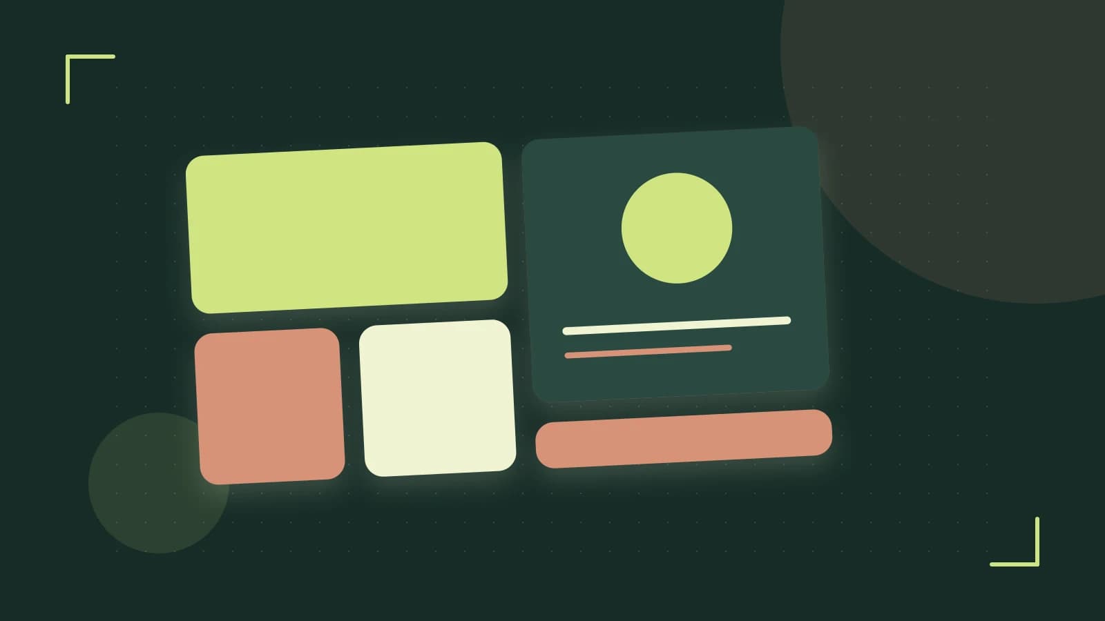 Editorial illustration of responsive browser layouts, overlapping design components and a color system