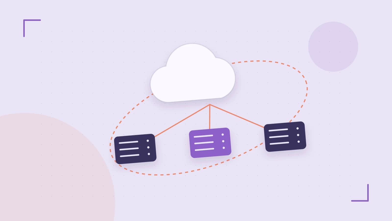 Editorial illustration of cloud infrastructure, connected server racks and an orbital service map