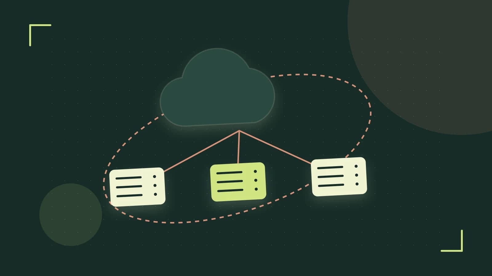 Editorial illustration of cloud infrastructure, connected server racks and an orbital service map