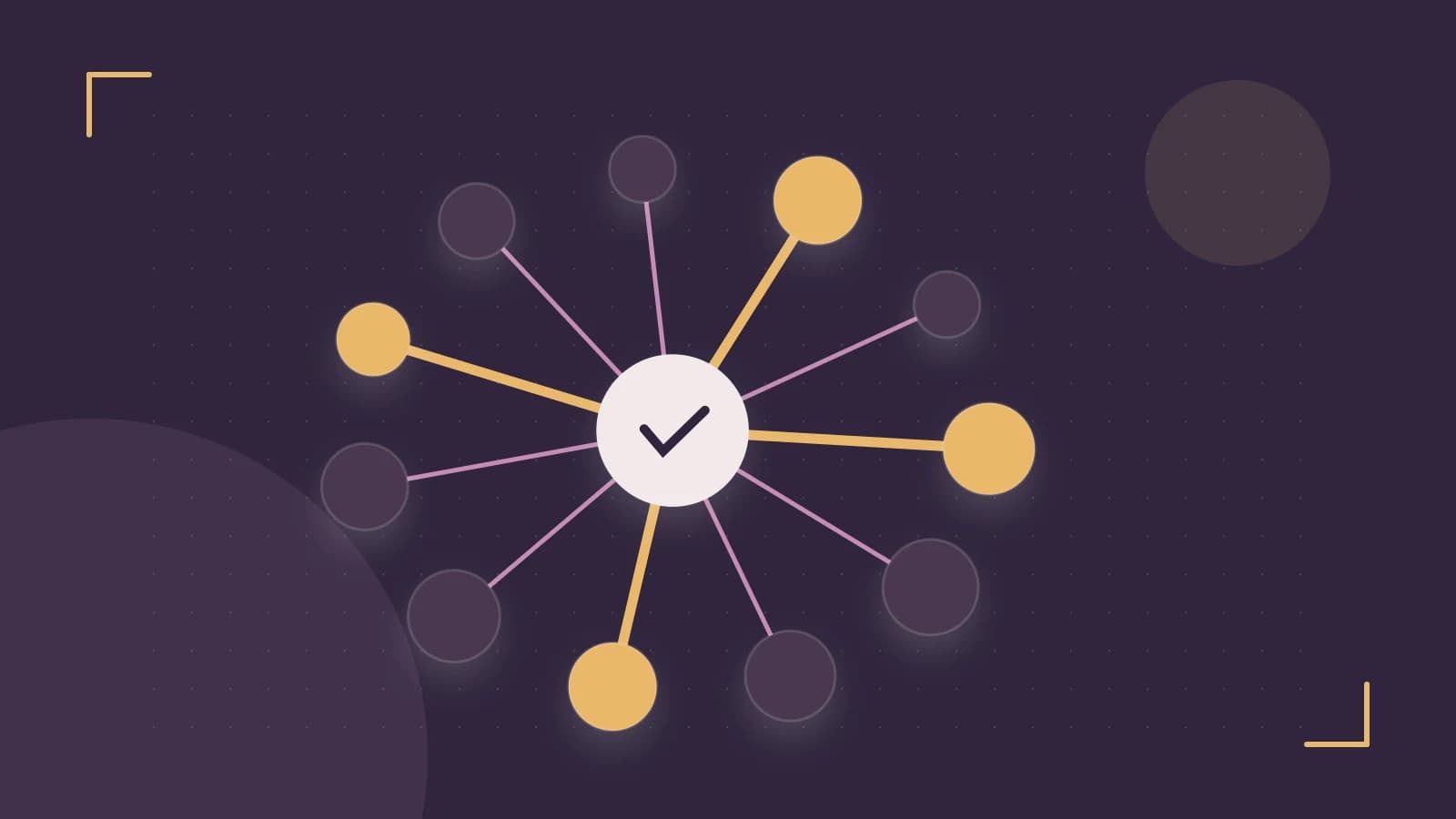 Editorial illustration of an algorithmic node graph with branching paths and a highlighted result