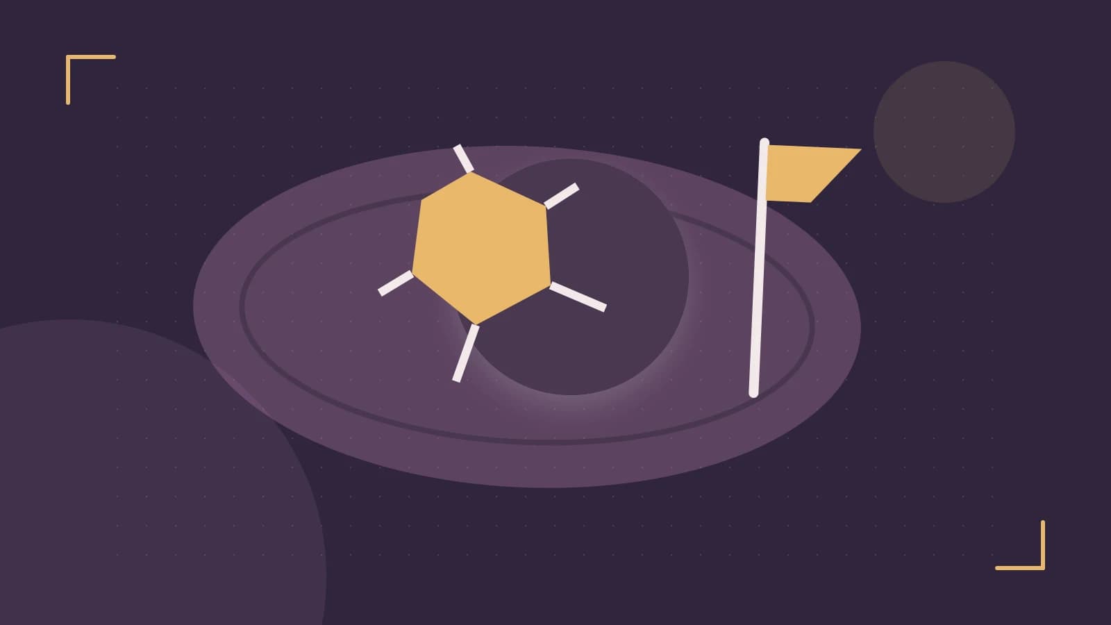 Editorial illustration of a stylized sports ball, stadium geometry and dynamic arcs
