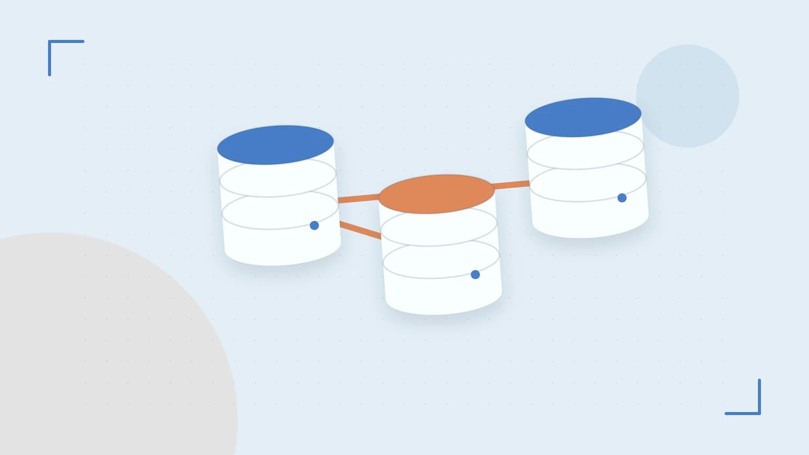 Editorial illustration of structured records, database cylinders and relationships between tables