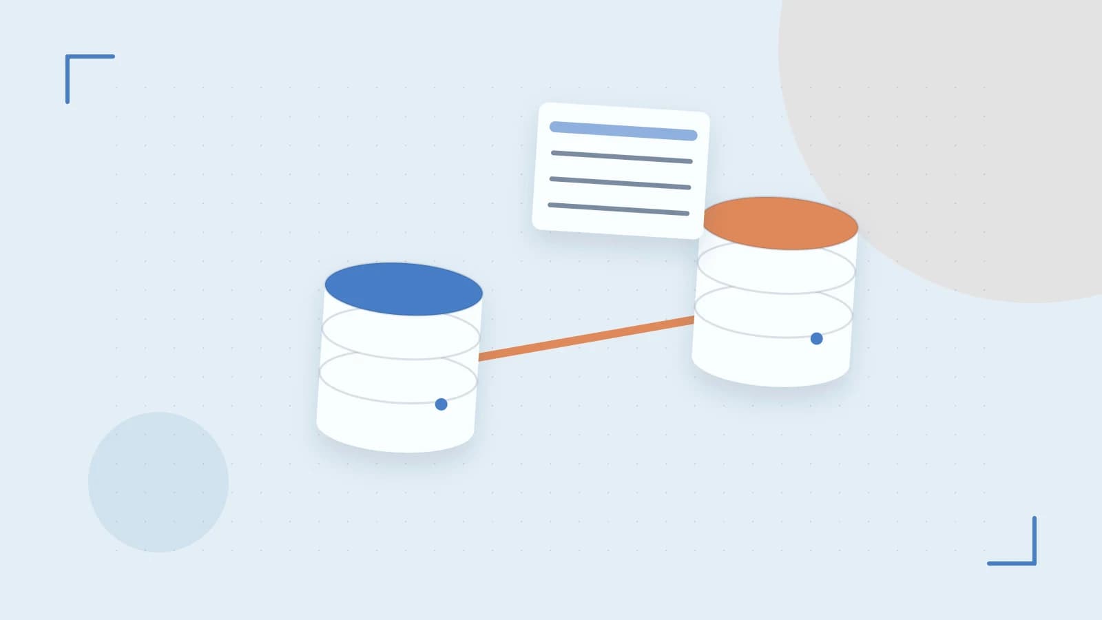 Editorial illustration of structured records, database cylinders and relationships between tables