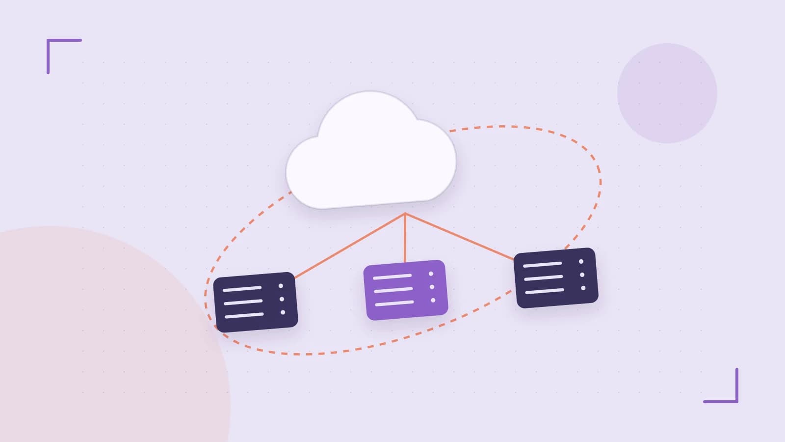 Editorial illustration of cloud infrastructure, connected server racks and an orbital service map