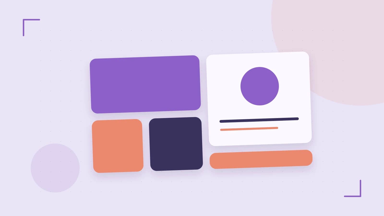 Editorial illustration of responsive browser layouts, overlapping design components and a color system