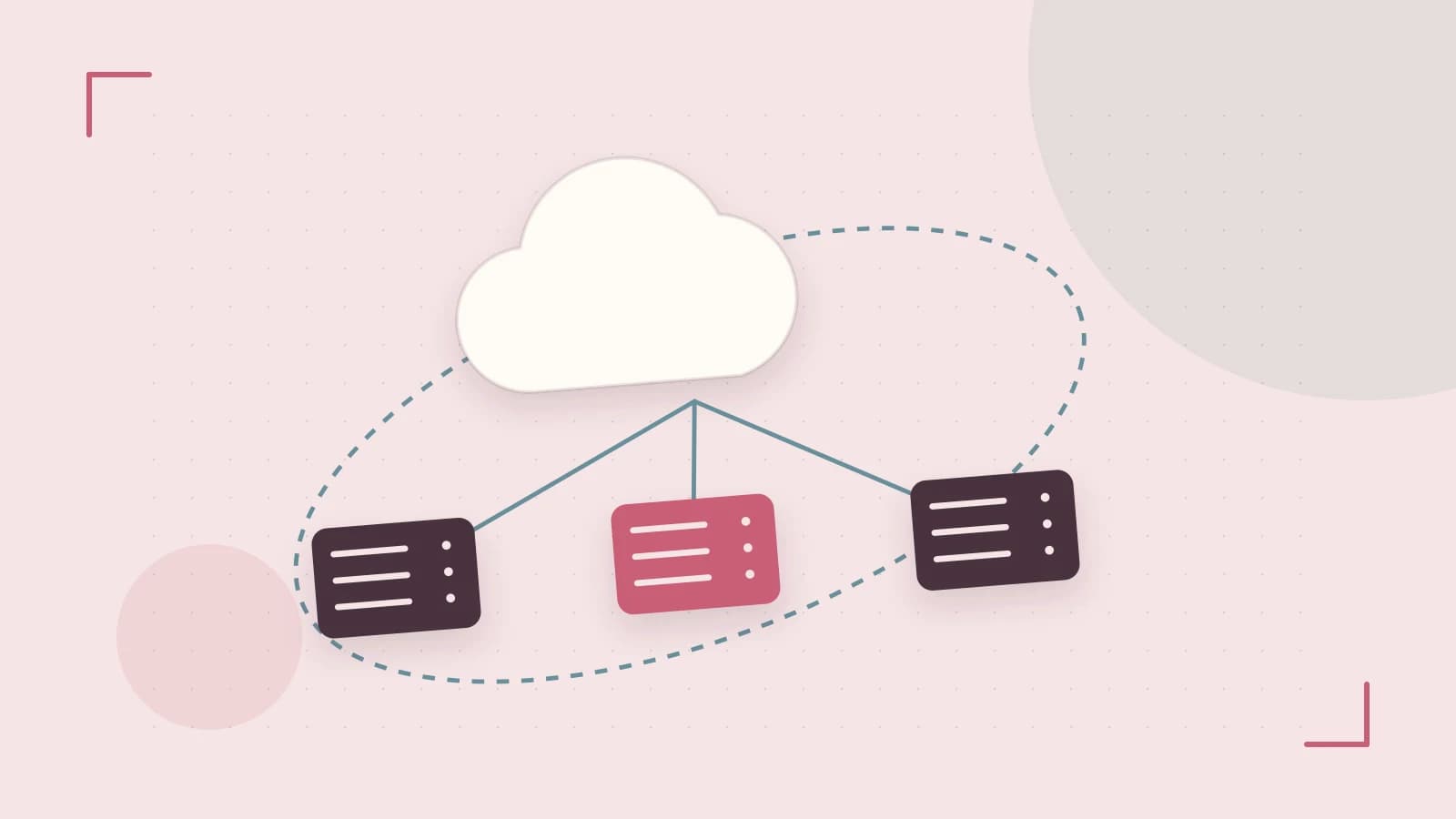 Editorial illustration of cloud infrastructure, connected server racks and an orbital service map
