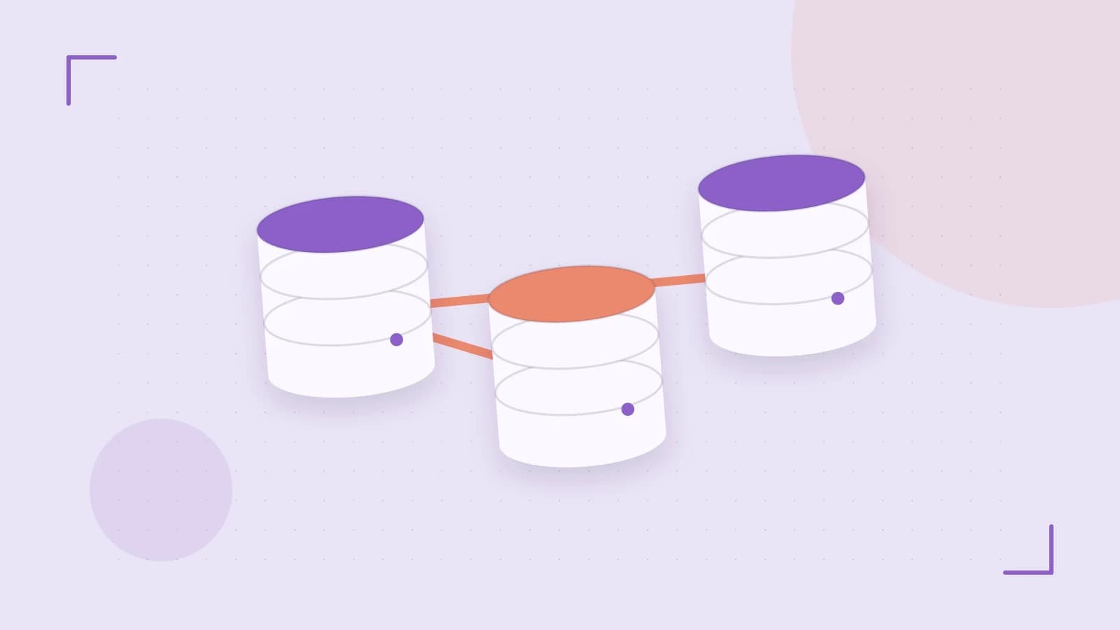 Editorial illustration of structured records, database cylinders and relationships between tables