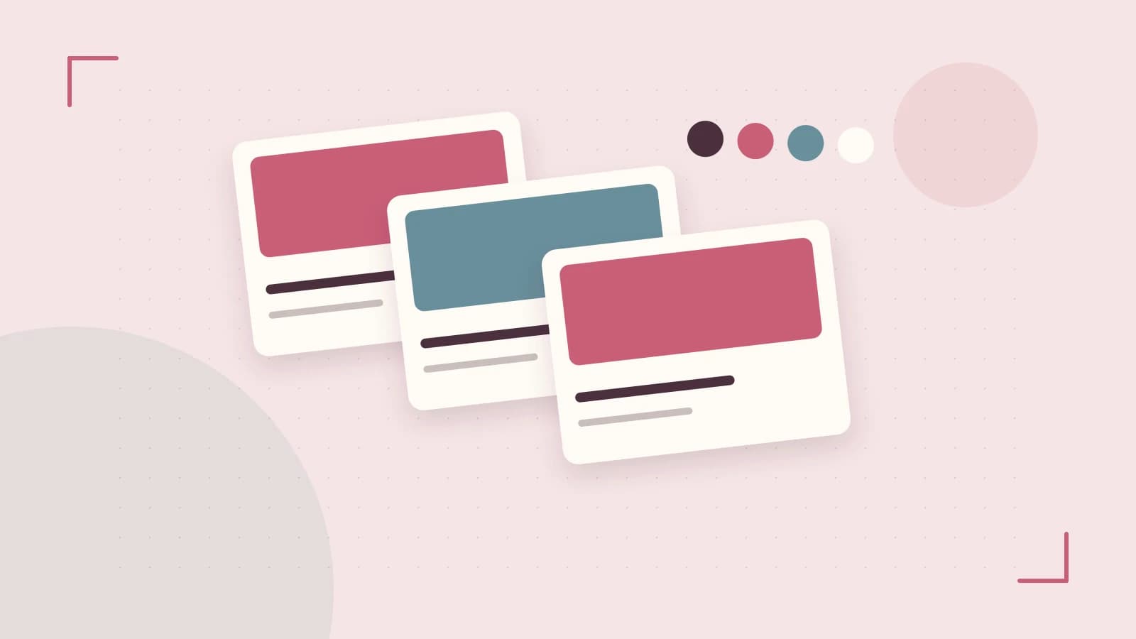 Editorial illustration of responsive browser layouts, overlapping design components and a color system