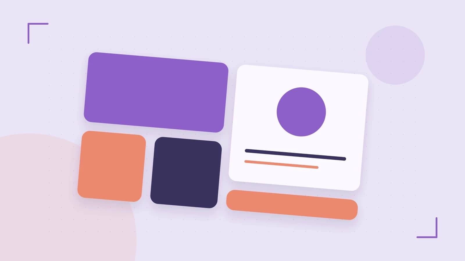 Editorial illustration of responsive browser layouts, overlapping design components and a color system