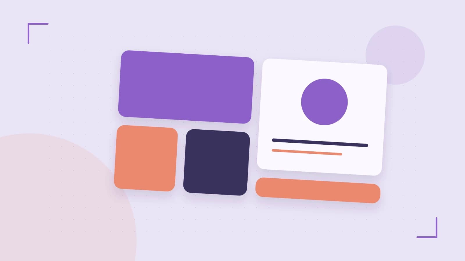 Editorial illustration of responsive browser layouts, overlapping design components and a color system