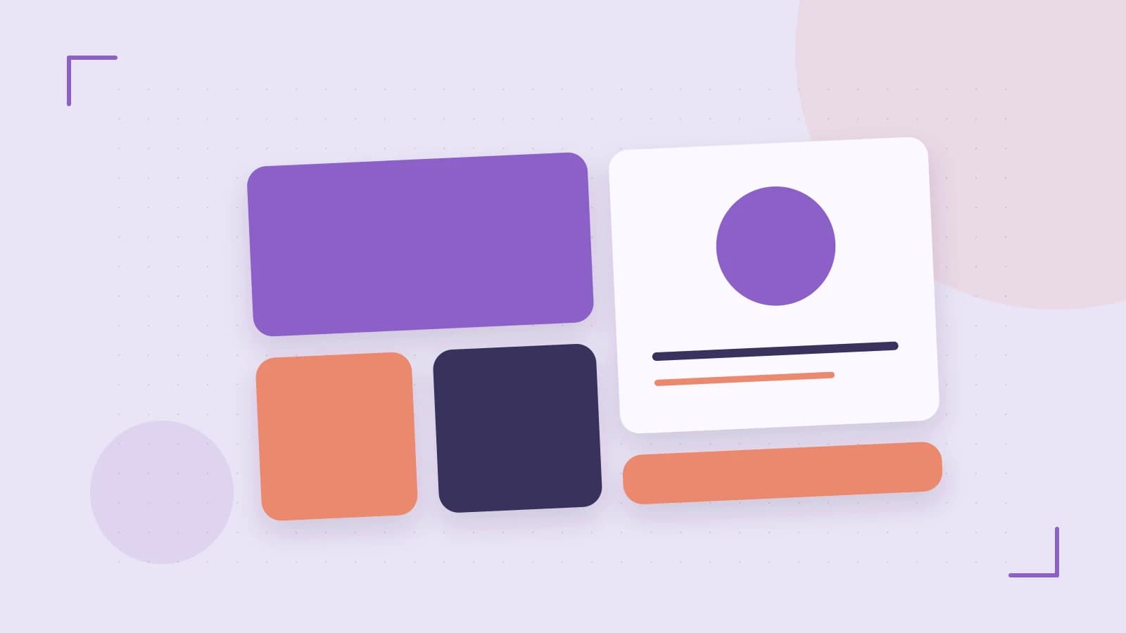 Editorial illustration of responsive browser layouts, overlapping design components and a color system