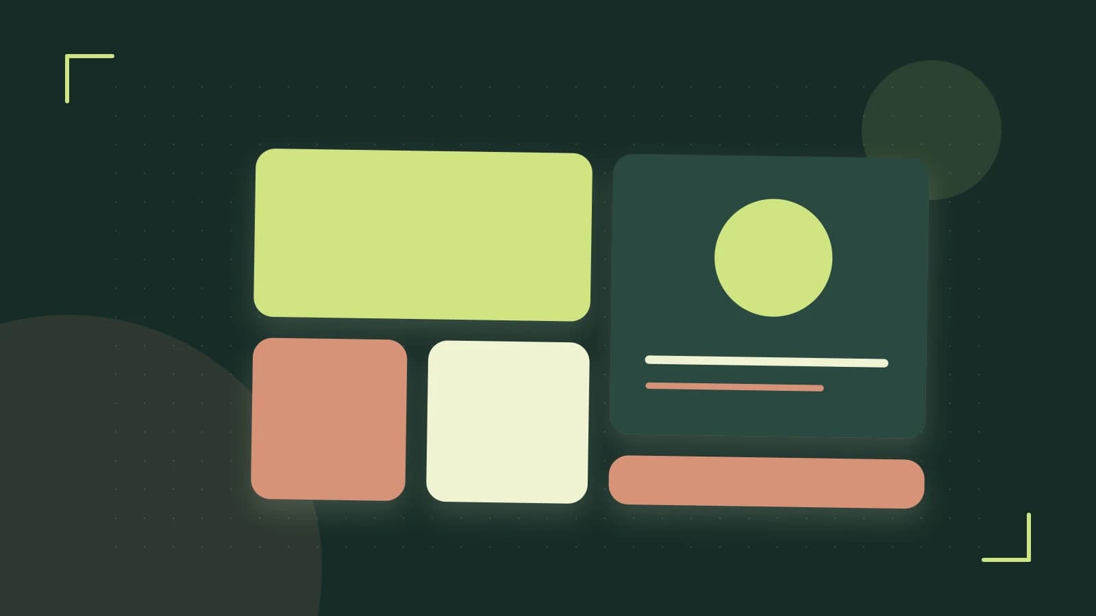 Editorial illustration of responsive browser layouts, overlapping design components and a color system