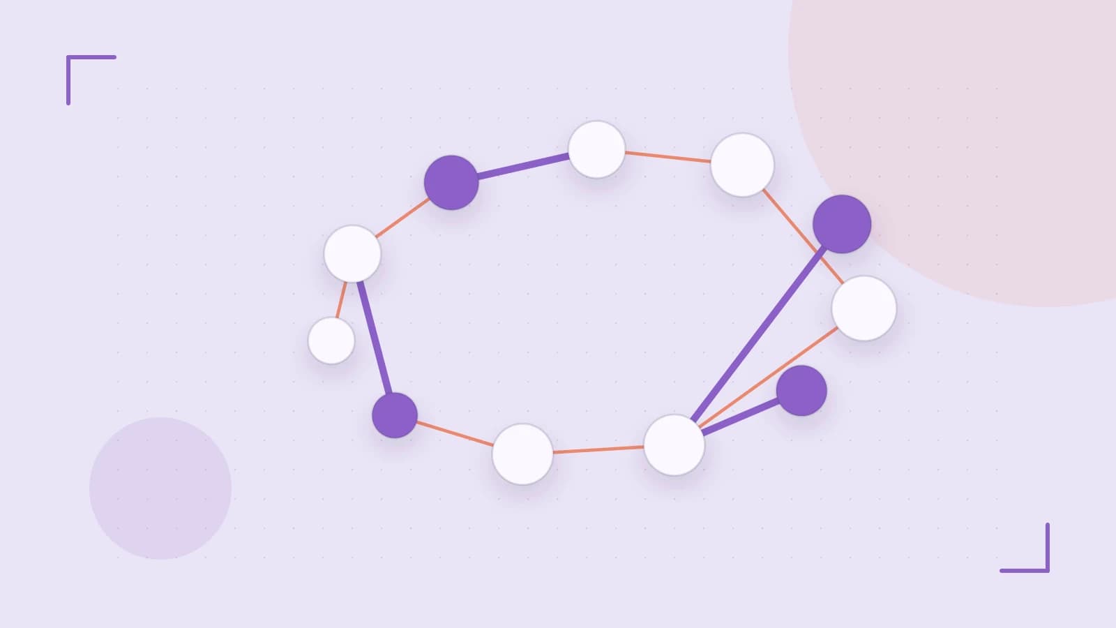 Editorial illustration of an algorithmic node graph with branching paths and a highlighted result