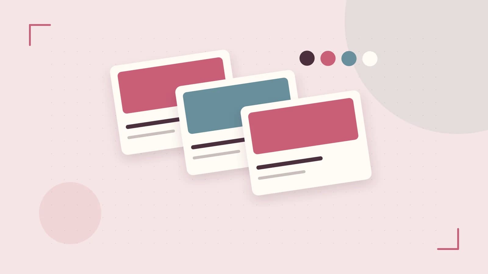 Editorial illustration of responsive browser layouts, overlapping design components and a color system