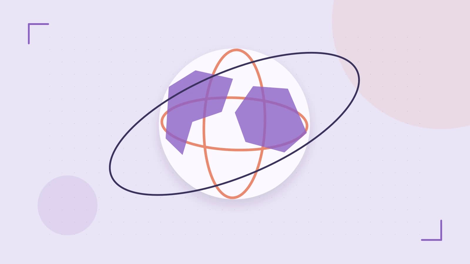 Editorial illustration of an editorial globe with meridians and layered geographic shapes