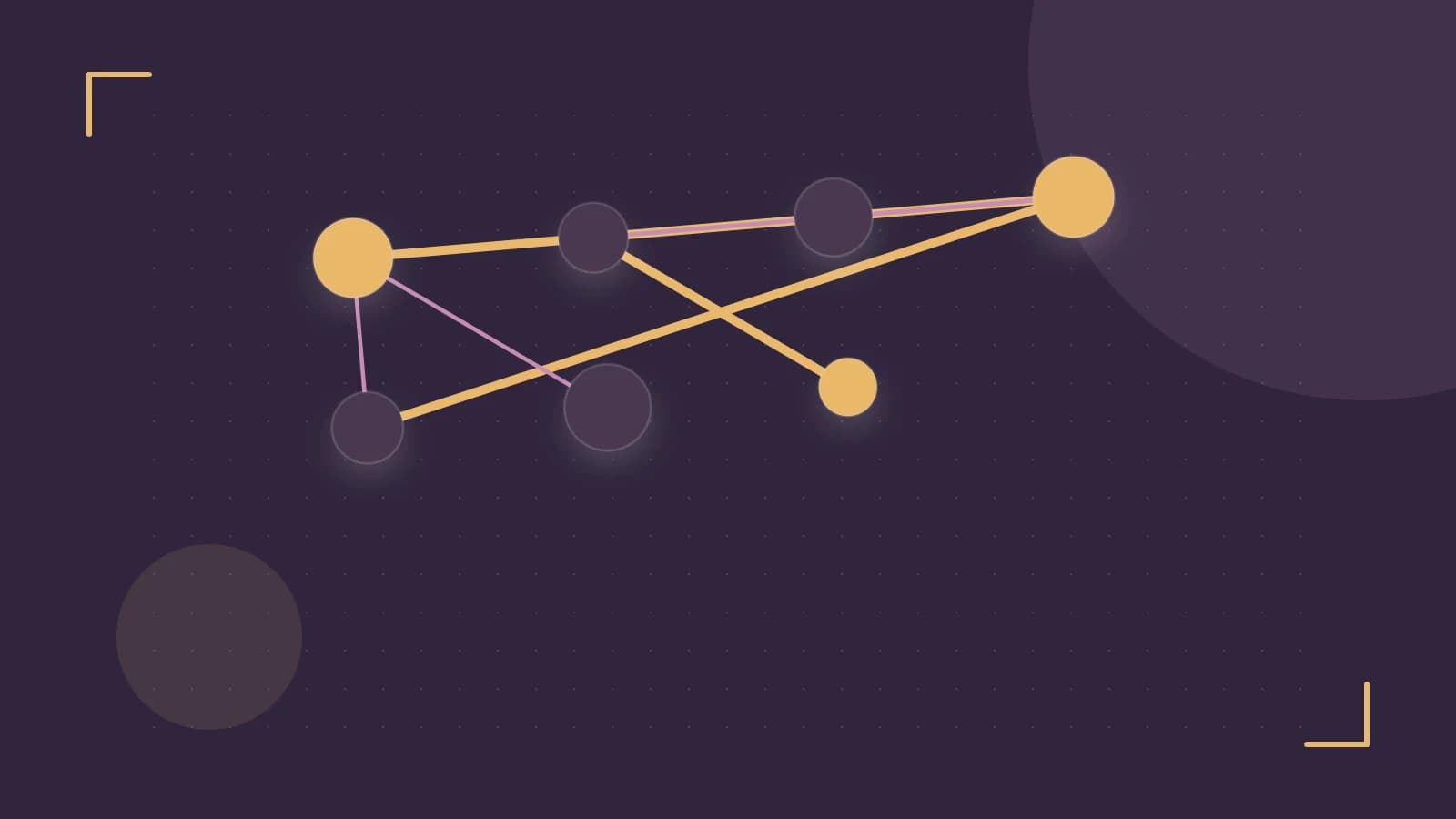 Editorial illustration of an algorithmic node graph with branching paths and a highlighted result