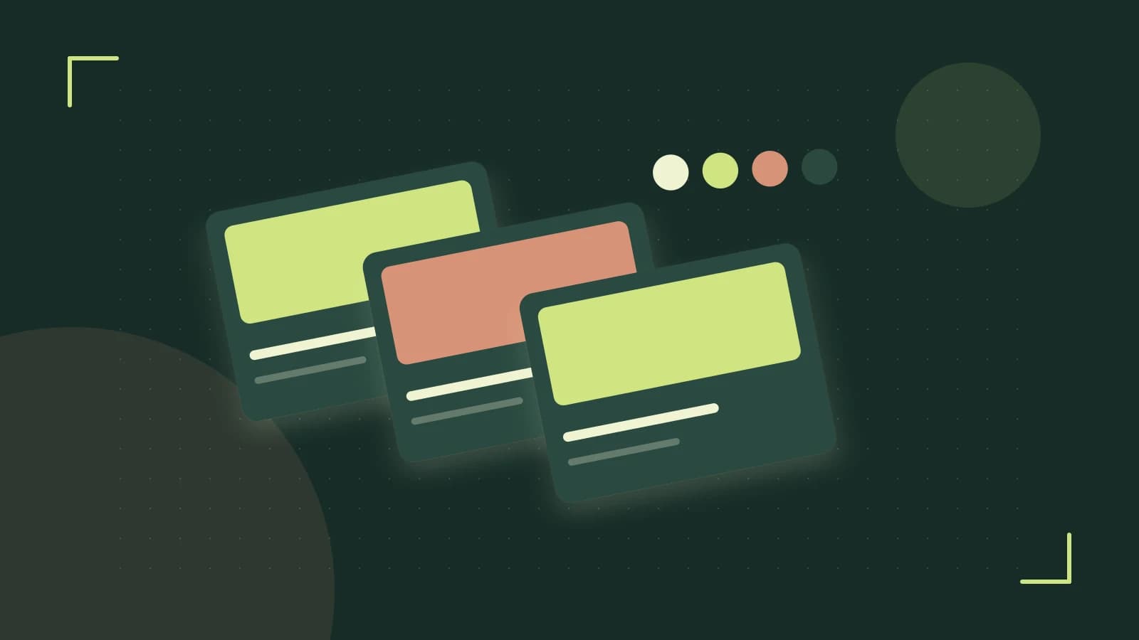 Editorial illustration of responsive browser layouts, overlapping design components and a color system