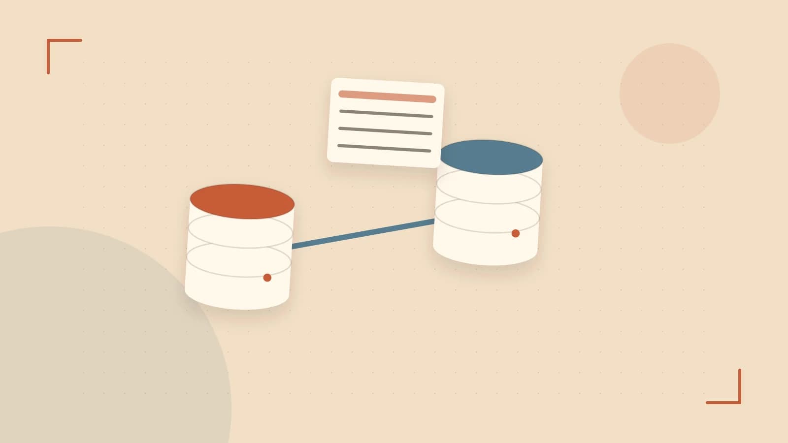 Editorial illustration of structured records, database cylinders and relationships between tables